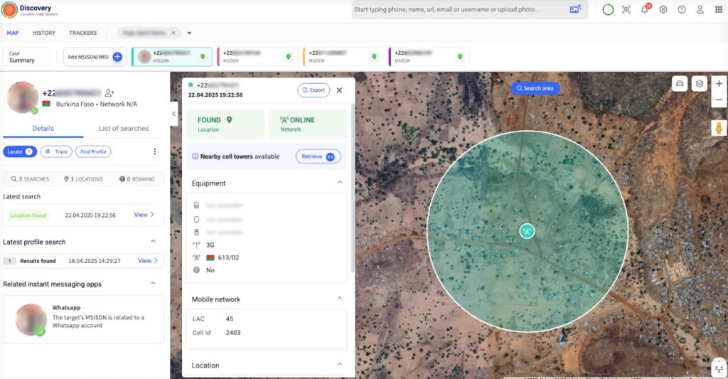 Discovery system showing phone activity in rhino poaching investigations.