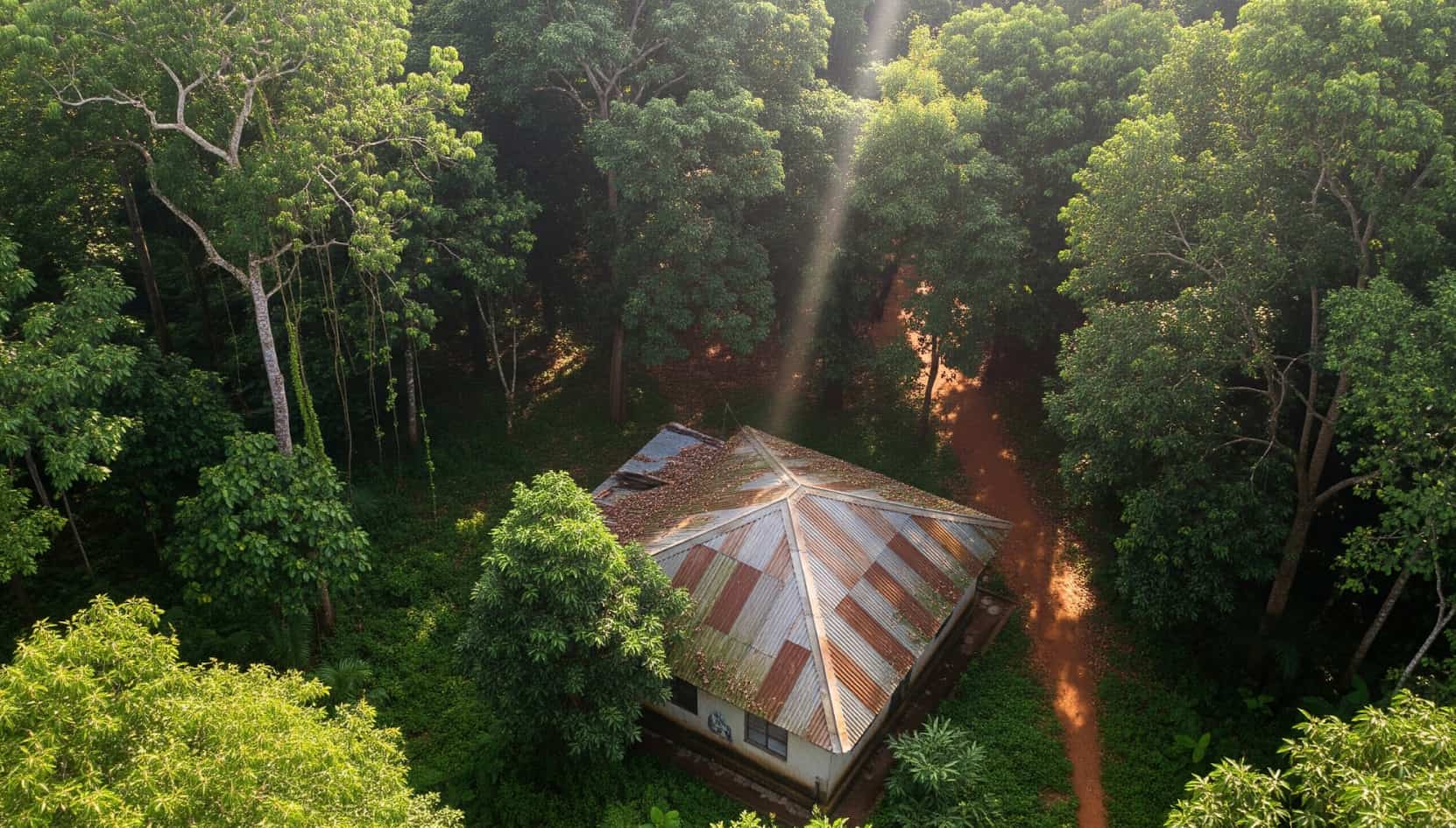 Aerial view of isolated house in dense forest used as kidnappers’ meeting point and suspected safe house in Lagos kidnapping case